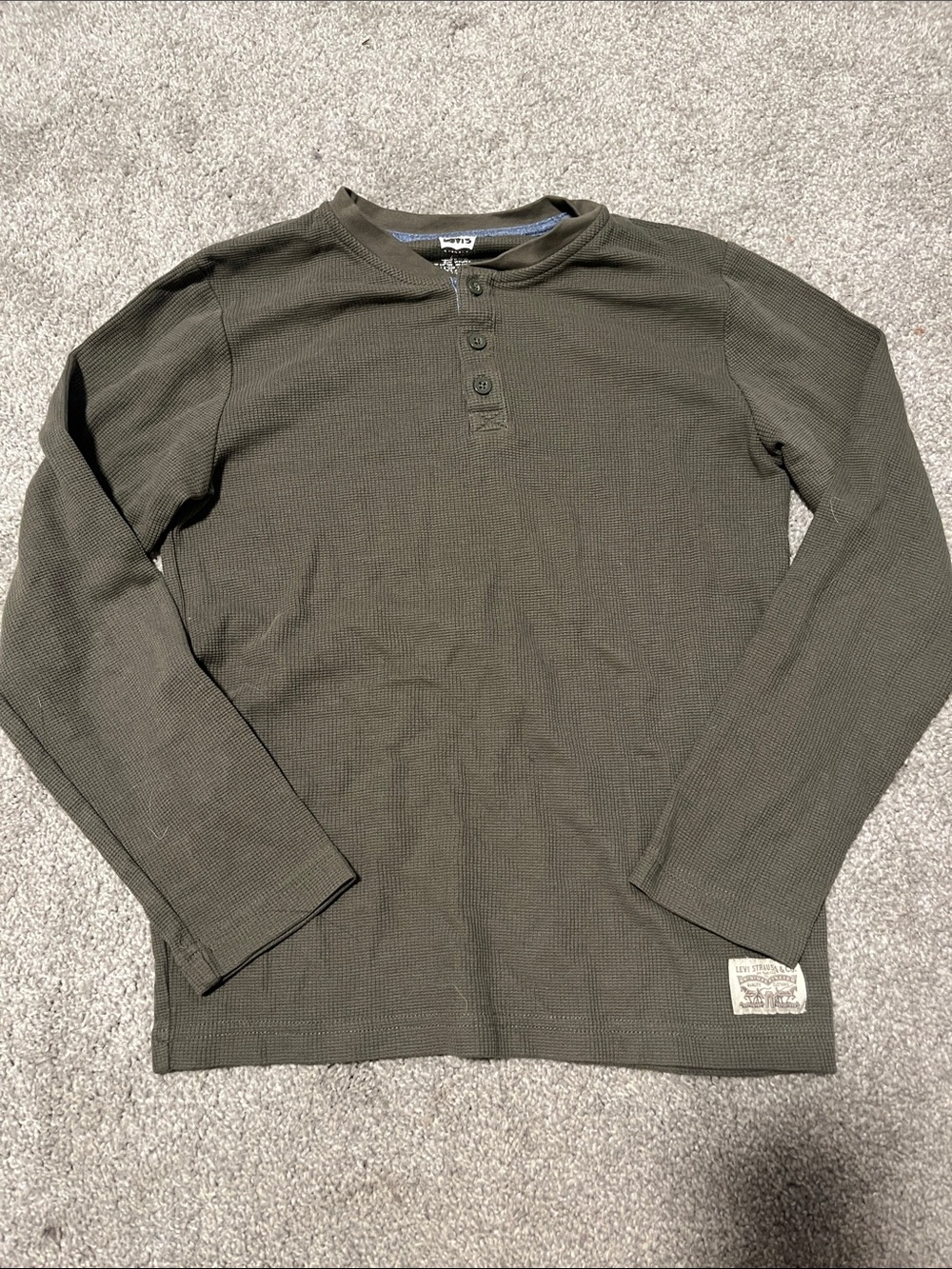 Kid’s Olive Long-Sleeve Henley Thermal Shirt
